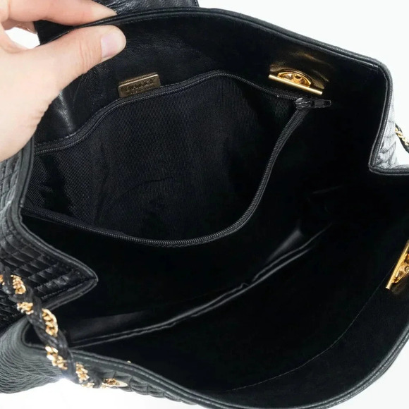 Bally Vintage Black Lamb Leather Shoulder Bag Made In Italy Diamond Quilted - Picture 8 of 12